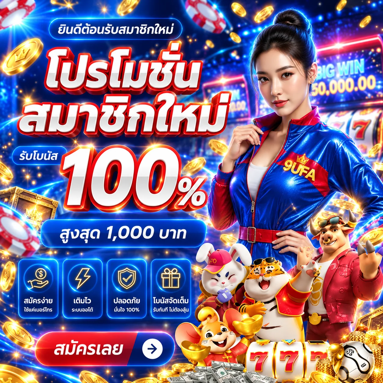 การ์ดทดลองเล่นสล็อต PG Soft บน 9UFA